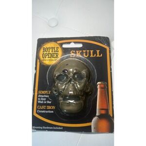 Skull Wall Mount Bottle Opener Cast Iron Bronze Gothic Barware Crow Bolt NEW